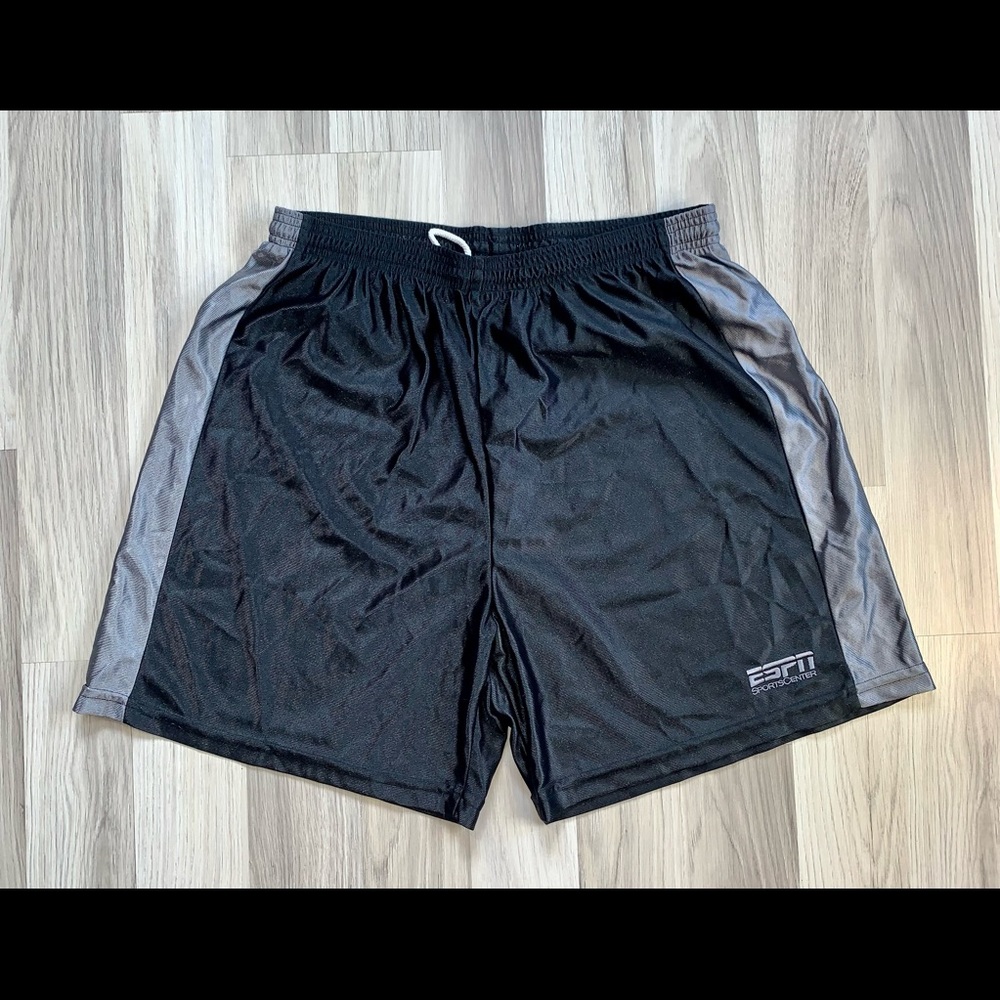 Vintage 90s ESPN Black/Grey Basketball Shorts. Made In USA. Size XL.